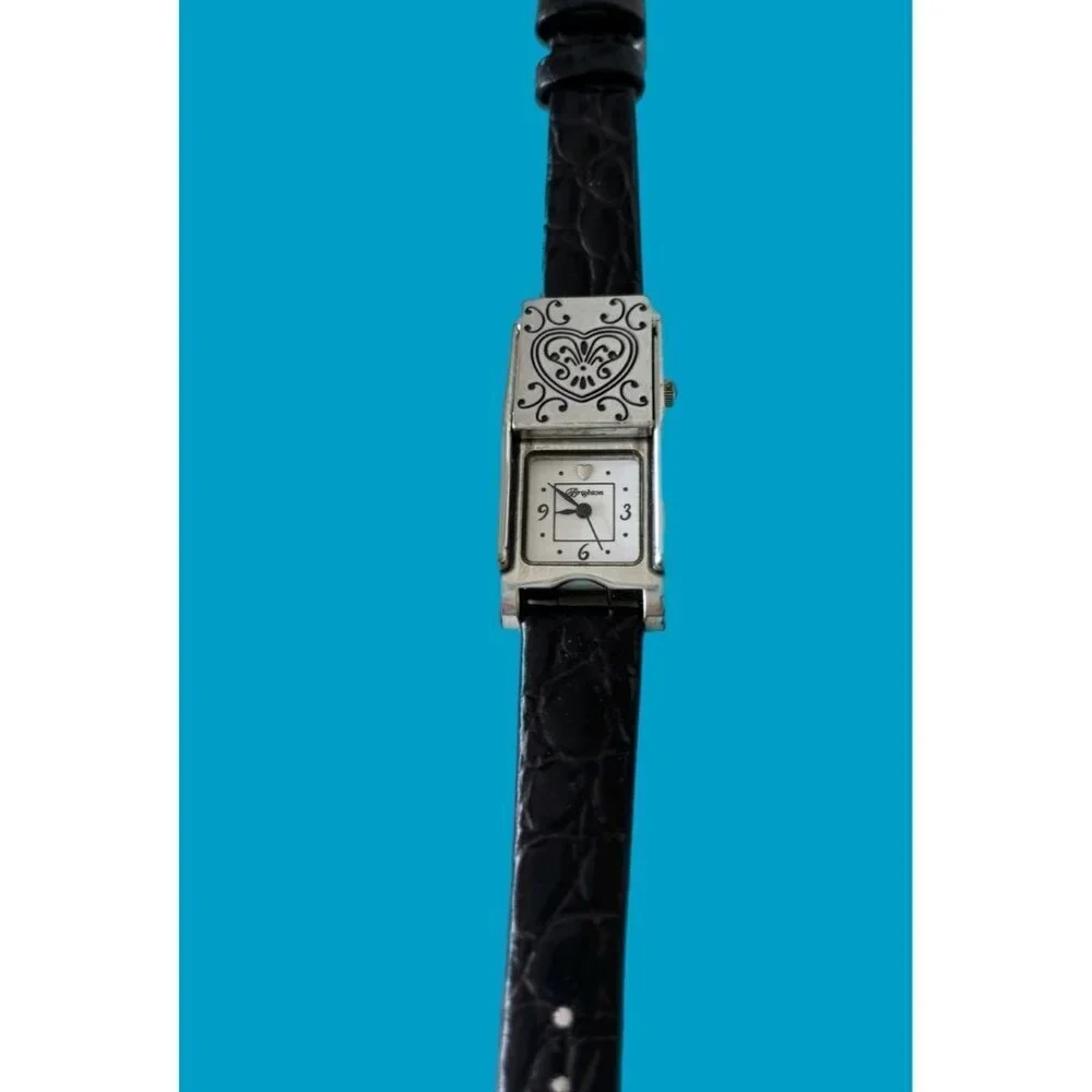 BRIGHTON LOS ANGELES Black Leather DUAL FACE WATCH Preloved Has New Battery